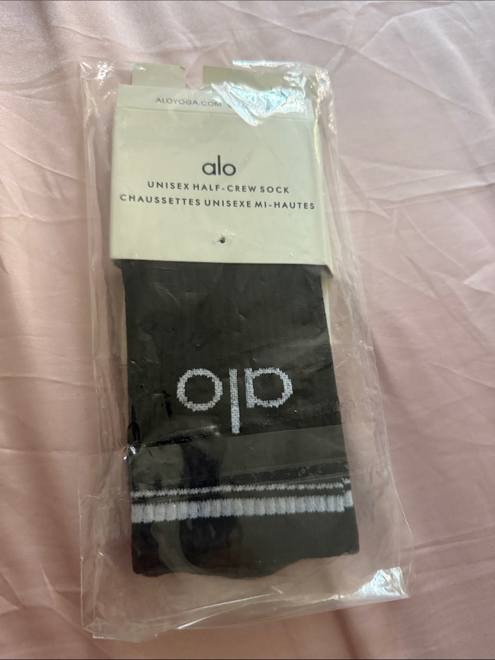 ALO Yoga Black Half-Crew Athletic Socks with White Logo